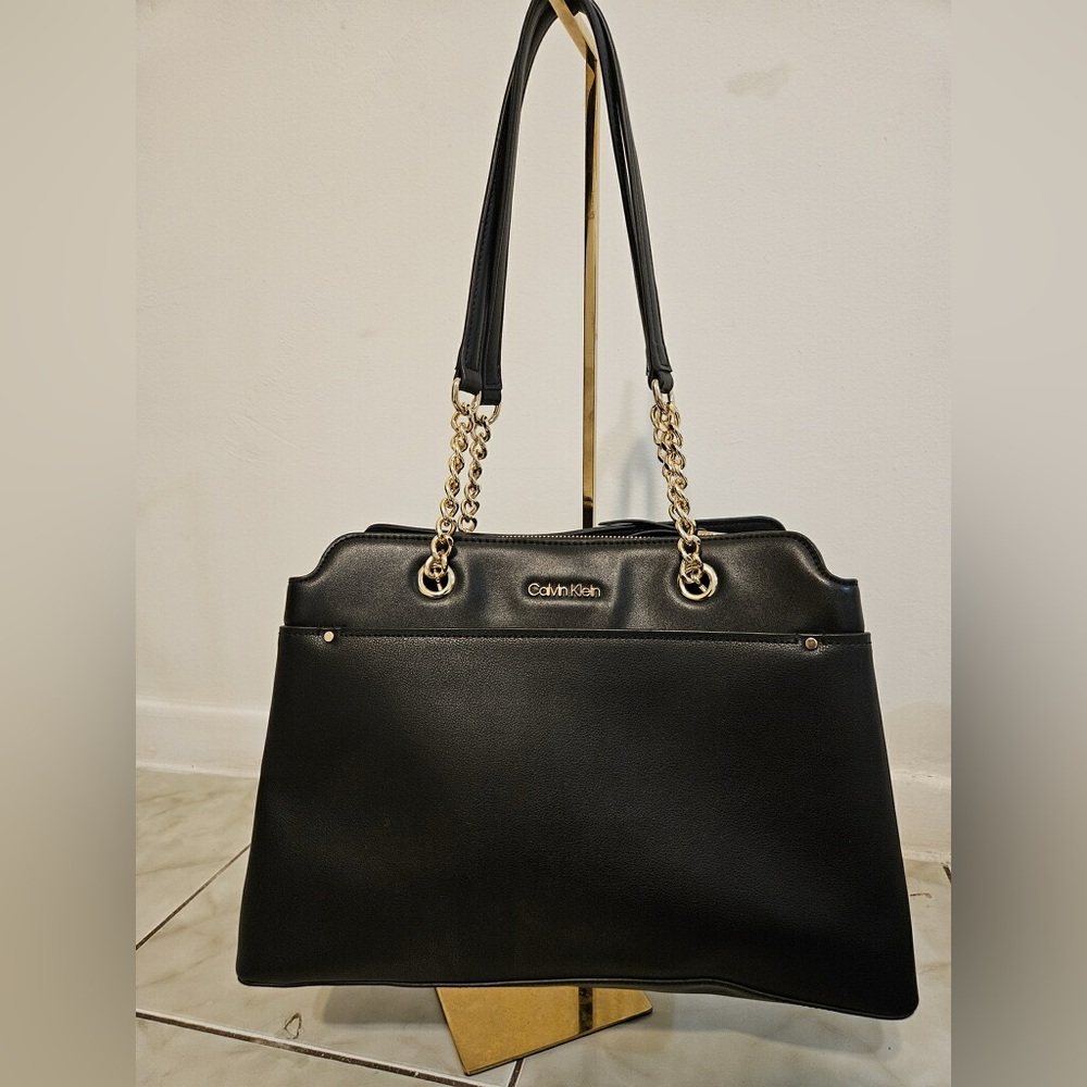Calvin Klein Leather Black Tote Bag With Good Chains
